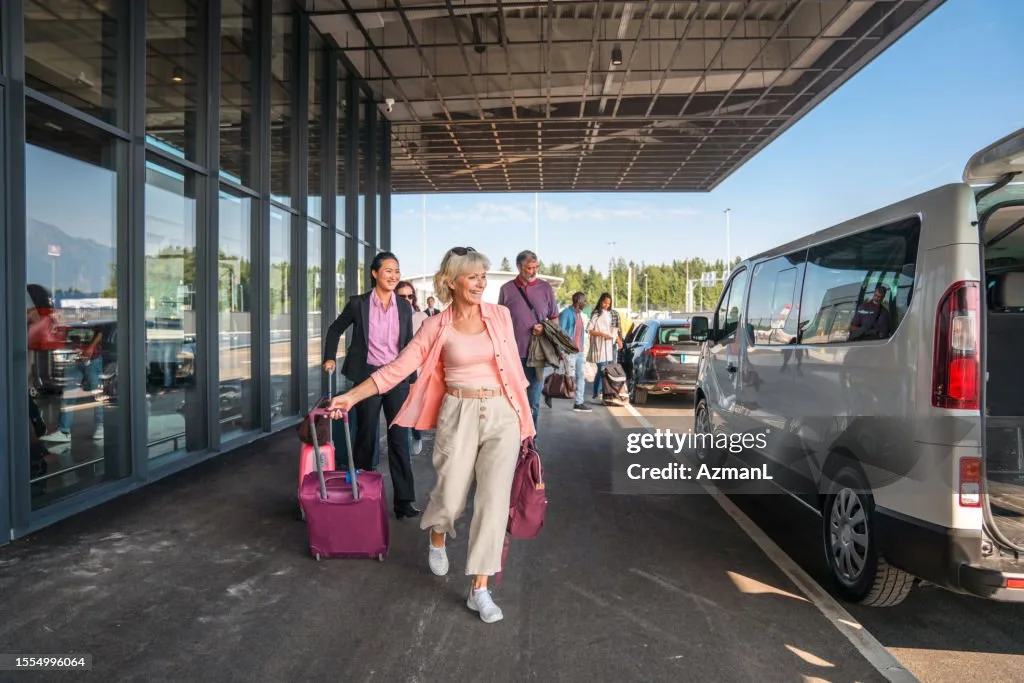 Family travelling in taxi for perth airport