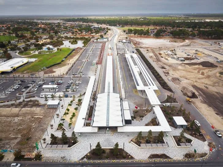 Aerial view of Ellenbrook train station and platforms, Ellenbrook WA