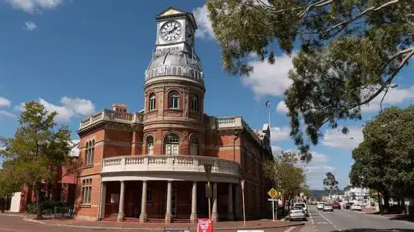 Historic clock tower building on Midland's main street, Midland WA town centre